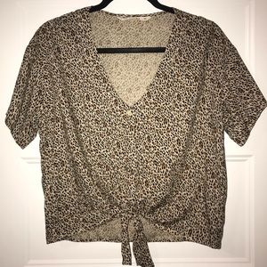 Cheetah cropped button up top